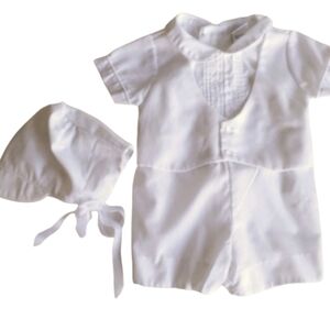 Vintage Alexis 2 Piece Romper & Hat White Baby Boys 3 Months